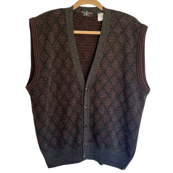 The Italian Sweater Co Sweater Vest Wool Blend Mens LG Vintage Grandpa Hipster - Picture 1 of 7